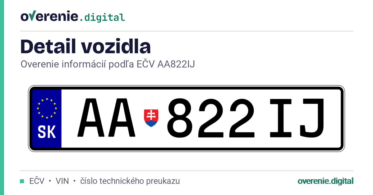 Overenie vozidla AA822IJ – overenie.digital